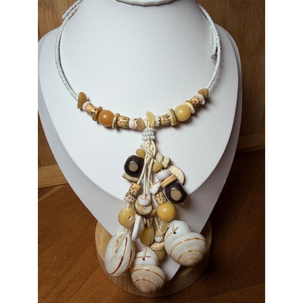 Vintage Shell and Bead Necklace with Natural Accents